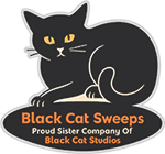 Logo of a black cat lying down with text: "Black Cat Sweeps, Proud Sister Company of Black Cat Studios.